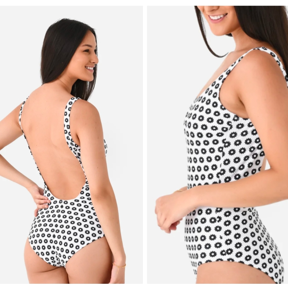 TORY BURCH, Printed Tank One Piece Swimsuit, White Mod Flower, Size Extra Small